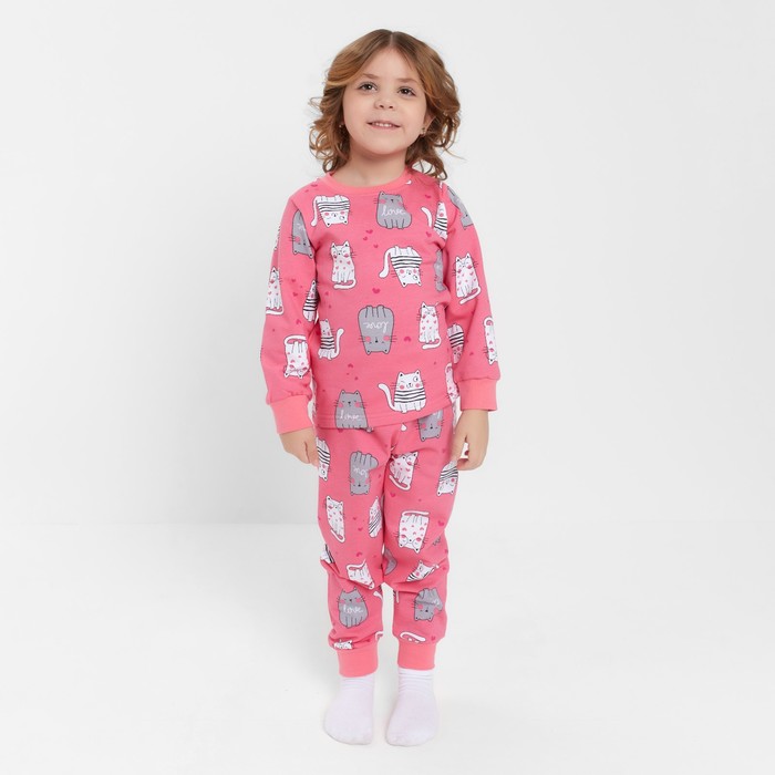 Пижама для девочки НАЧЁС, цвет розовый/кот, рост 92 см