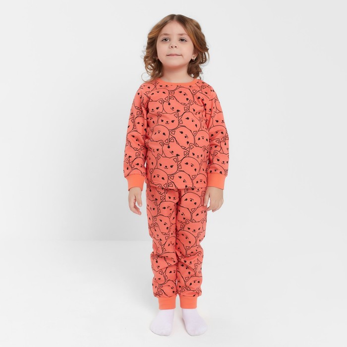 Пижама для девочки НАЧЁС, цвет коралловый/кот, рост 92 см