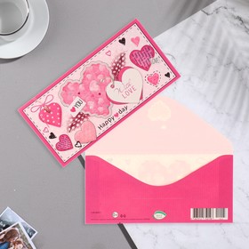 

Конверт для денег "Happy Day!" глиттер, конгрев, сердца, перья, 16,8х8,3 см