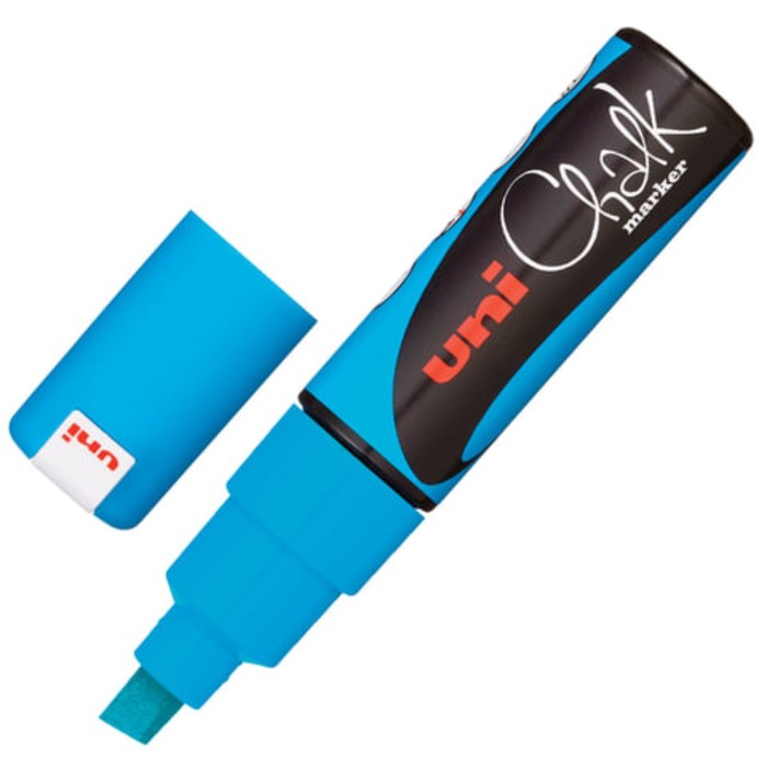 цена Маркер меловой UNI Chalk, 8 мм, влагостираемый, для гладких поверхностей, синий, PWE-8K L.BLUE