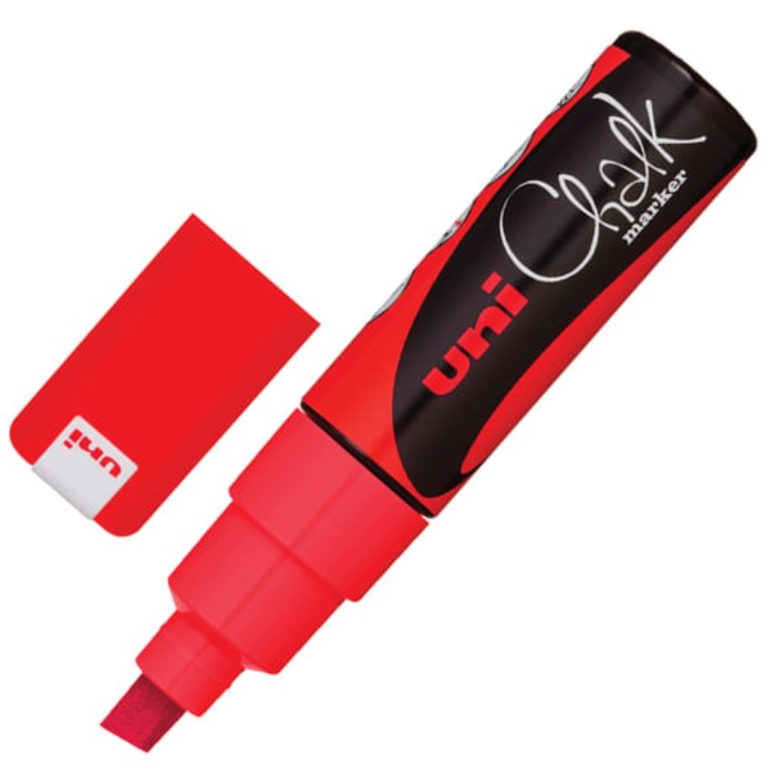 цена Маркер меловой UNI Chalk, 8 мм, влагостираемый, для гладких поверхностей, красный, PWE-8K RED