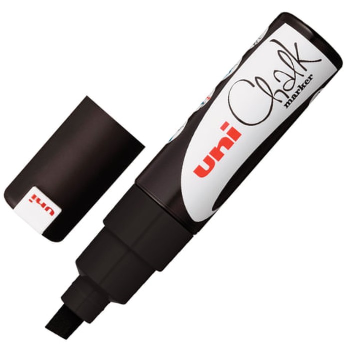 Маркер меловой UNI Chalk, 8 мм, влагостираемый, для гладких поверхностей, чёрный, PWE-8K BLACK фото