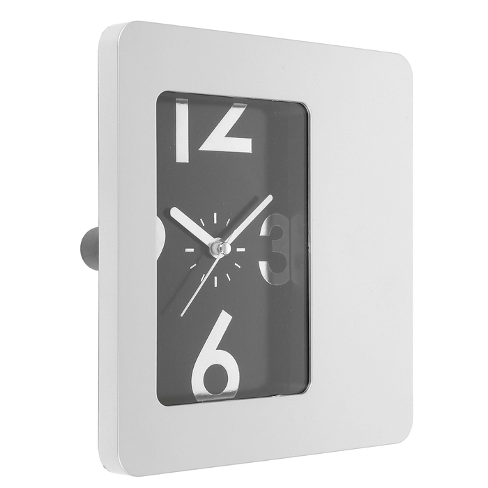 Часы настенные прямоугольные "Хай-тек" с подставкой, рама хром, циферблат чёрный