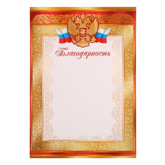 Благодарность Символика РФ  красная рамка, бумага, А4