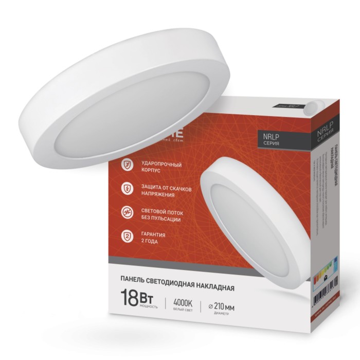 

Светильник светодиодный накладной, NRLP 18Вт 230В 4000К 1260Лм 210 мм IP40