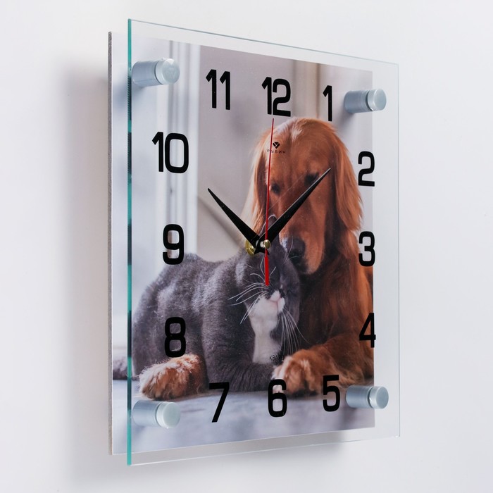 

Часы настенные, интерьерные "Кошка с собакой", 25 х 25 см