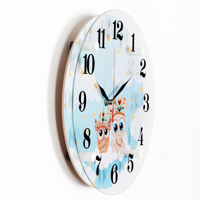 фото Часы настенные, серия: детские, "индейцы", плавный ход, d-30 см рубин
