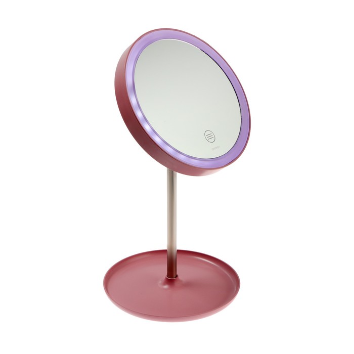 Зеркало косметическое ENERGY EN-758, LED подсветка, d=15 см, 4хААА (не в комплекте), розовое зеркало одностороннее energy en 758 159953