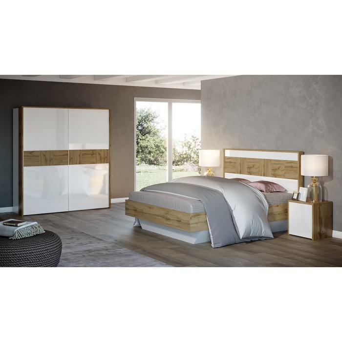 Спальный гарнитур «Аризона 1», кровать, тумба, шкаф-купе, цвет дуб вотан / белый