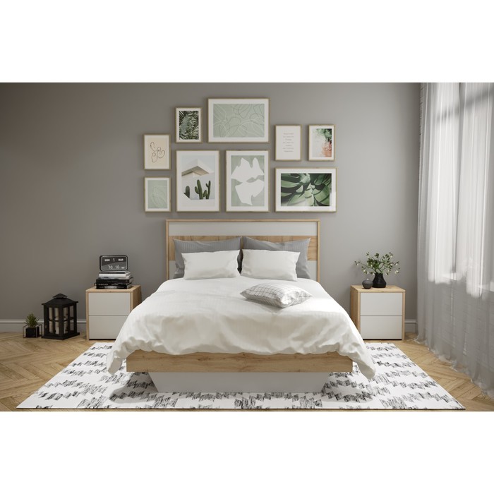 Спальный гарнитур «Аризона 6», кровать, тумба 2 шт, цвет дуб вотан / белый