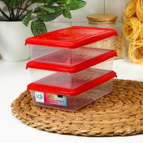 Набор контейнеров пищевых Asti, 3 шт, 750 мл, 18,5×12×7,8 см, прямоугольные, цвет красный