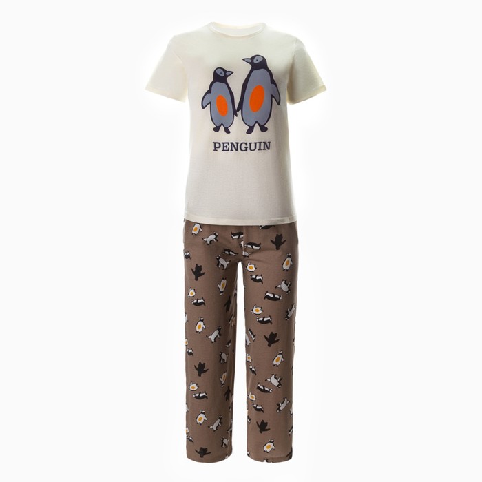 Комплект домашний женский (футболка/брюки) «Penguin», цвет коричневый, размер 56