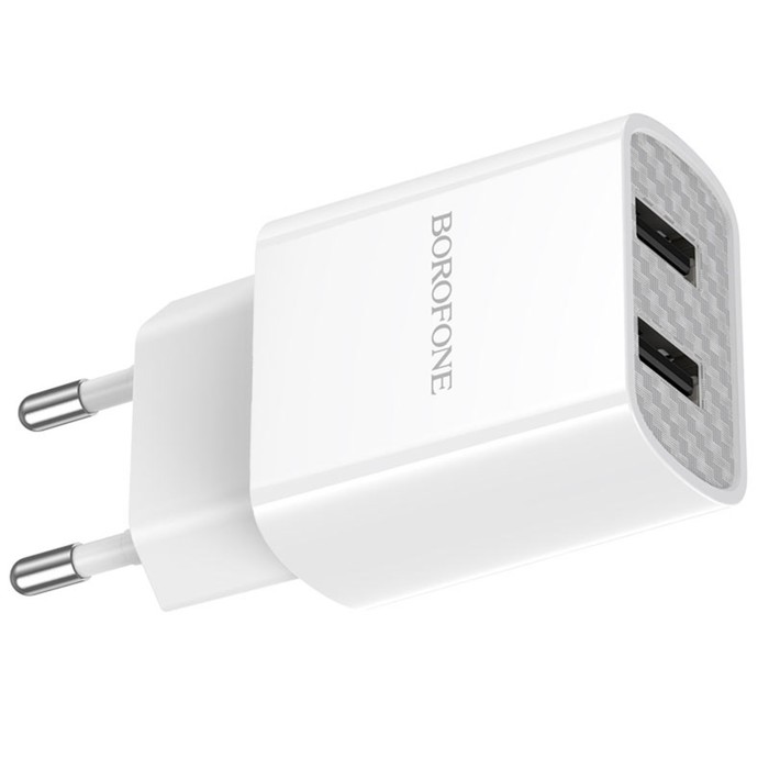 фото Сетевое зарядное устройство borofone ba53a, 2xusb, 2.1 а, кабель microusb, 1 м, белое