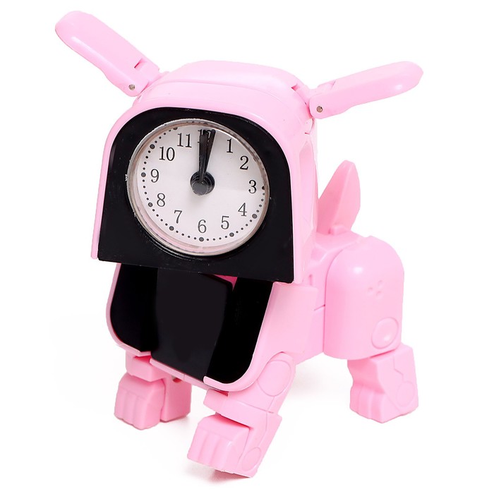 фото Робот-часы «щенок», трансформируется в будильник, работает от батареек, цвет розовый iq bot
