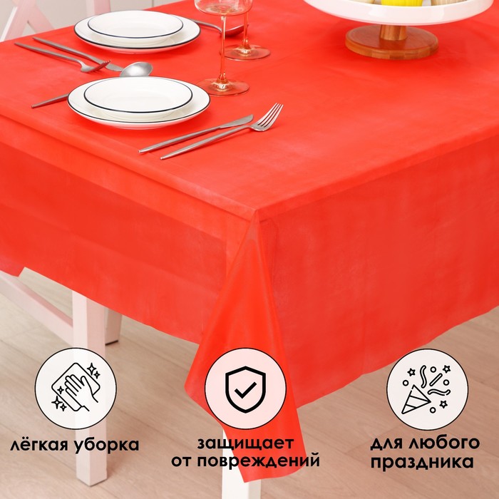 фото Скатерть на стол доляна «праздничный стол», 137×183 см, цвет красный