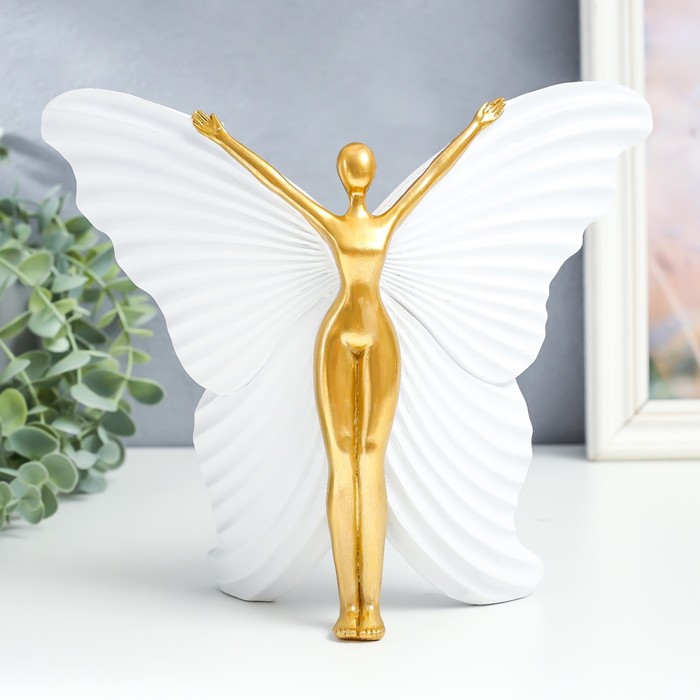 Сувенир полистоун Девушка-бабочка белый с золотом 25х8х20,5 см