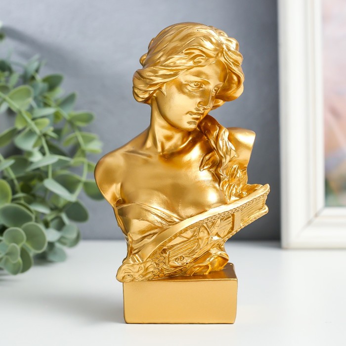 Сувенир полистоун бюст Девушка с лирой золото 6,2х9,5х15 см