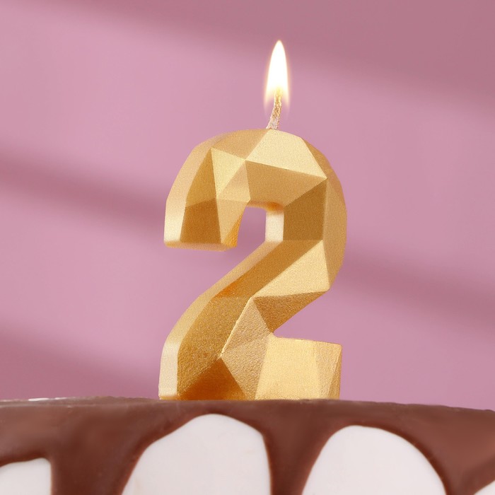 Свеча в торт «Алмаз» цифра 2 золотая, 6,5 см свеча в торт алмаз цифра 8 золотая
