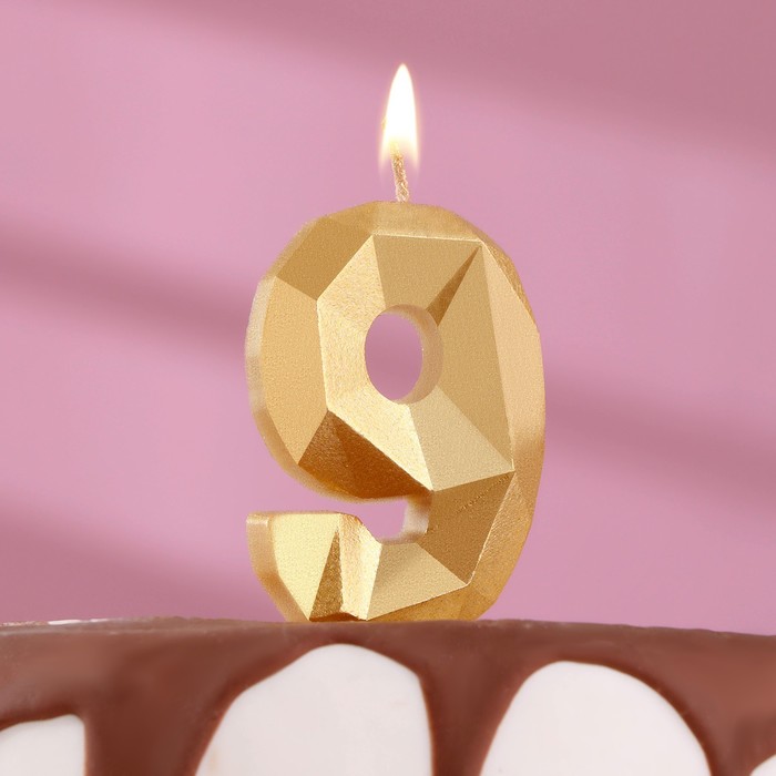 Свеча в торт «Алмаз» цифра 9 золотая, 6,5 см свеча в торт алмаз цифра 8 золотая