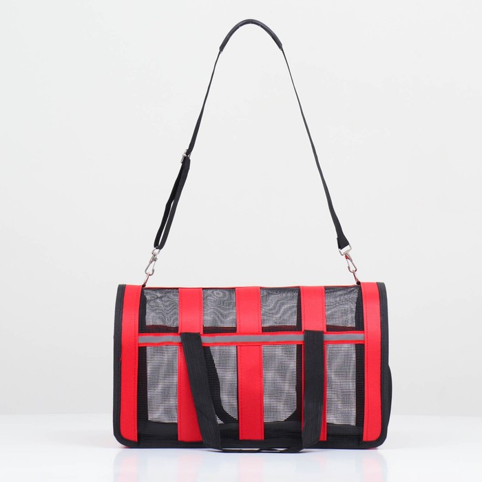 фото Сумка-переноска сетчатая в полоску, 41*25*25 см, красная пижон