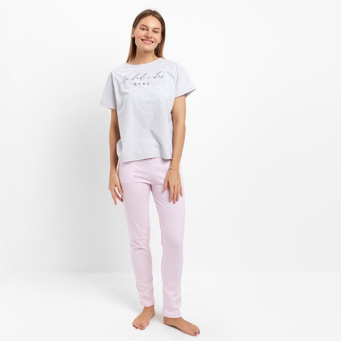 Комплект домашний женский (футболка/брюки), цвет серый, размер 48