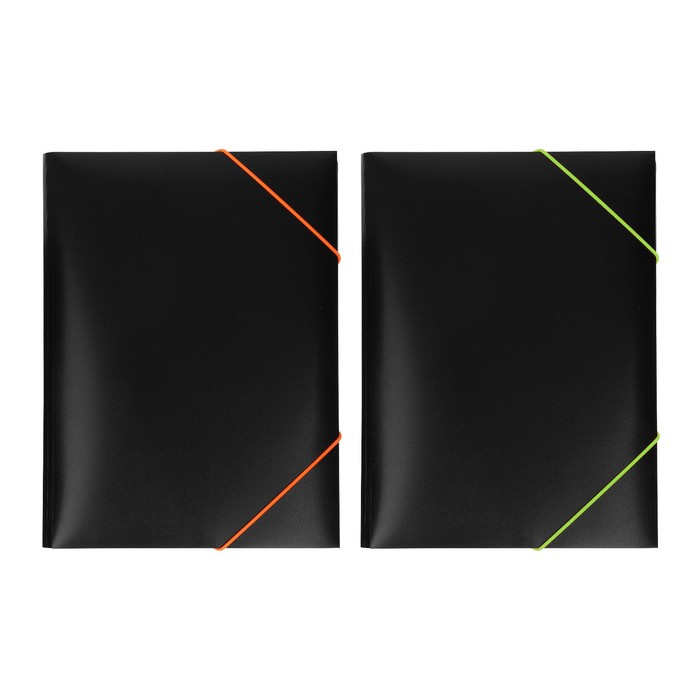 фото Папка на резинке а4, 500 мкм, calligrata, корешок 15 мм, чёрная, микс (неоновые цветные резинки)