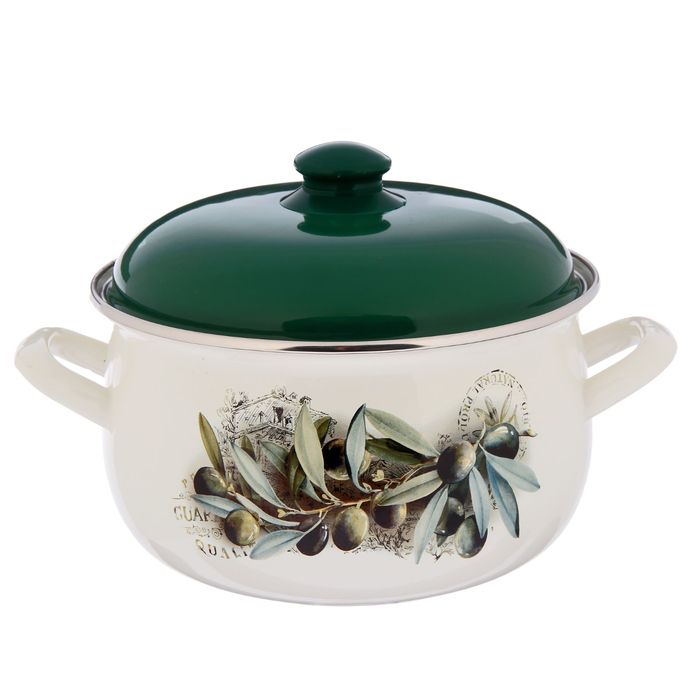 Кастрюля эмалированная 5,1 л "Маслины", крышка