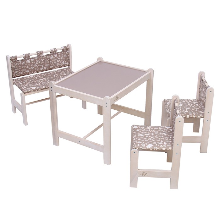 Набор детской игровой мебели: стол + 2 стула + скамья, «Каспер», коричневый