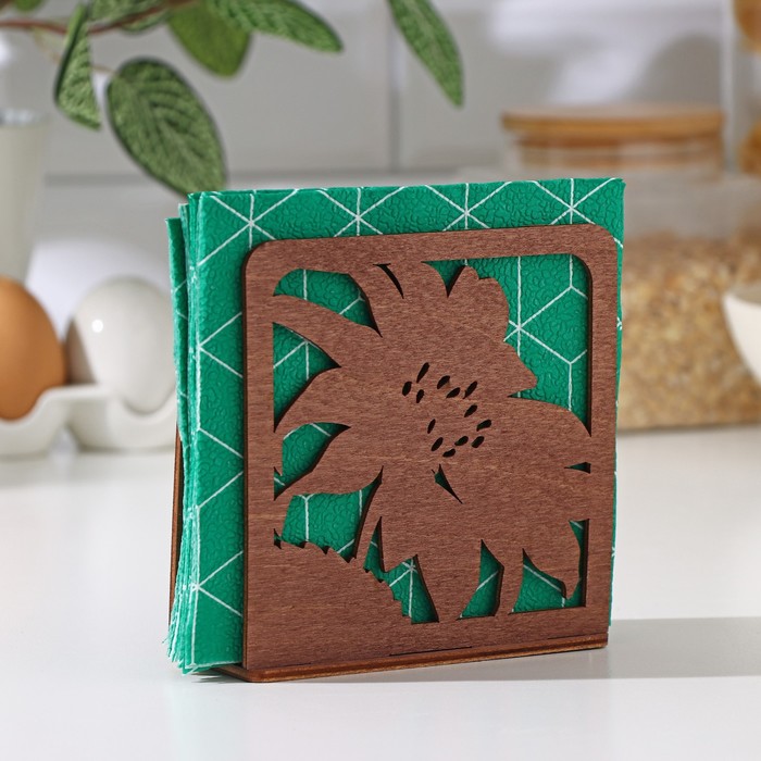 Салфетница деревянная «Цветущее настроение», 12×12×5,5 см, цвет коричневый салфетница деревянная орех 12 5x12 5 см с салфетками цвет коричневый