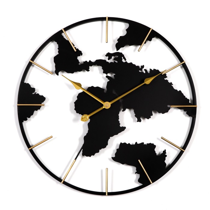 Часы настенные, серия: Лофт, Карта мира, плавный ход, 1АА, d-60 см вставка часы кварцевые d 9 см 1аа плавный ход серебро