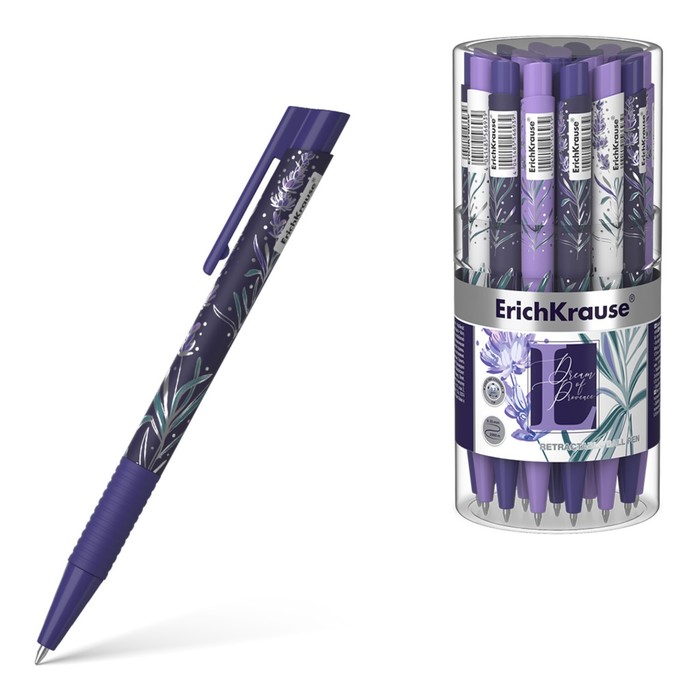 фото Ручка шариковая автоматическая erichkrause lavender matic&grip, резиновый упор, узел 0.7 мм, чернила синие, длина линии письма 1 200 метров, микс