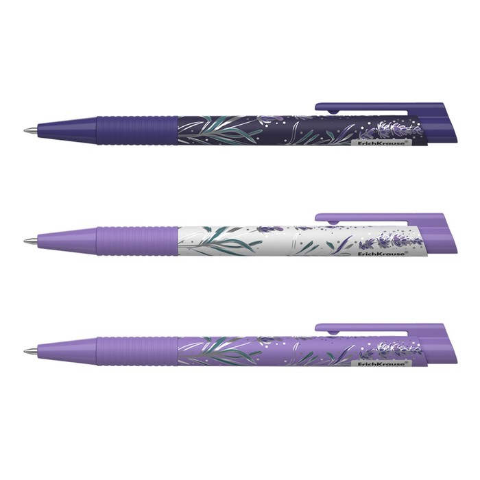фото Ручка шариковая автоматическая erichkrause lavender matic&grip, резиновый упор, узел 0.7 мм, чернила синие, длина линии письма 1 200 метров, микс