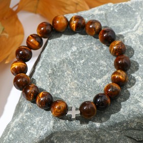 

Чётки - браслет шар №10 "Тигровый глаз" 18 бусин с крестиком
