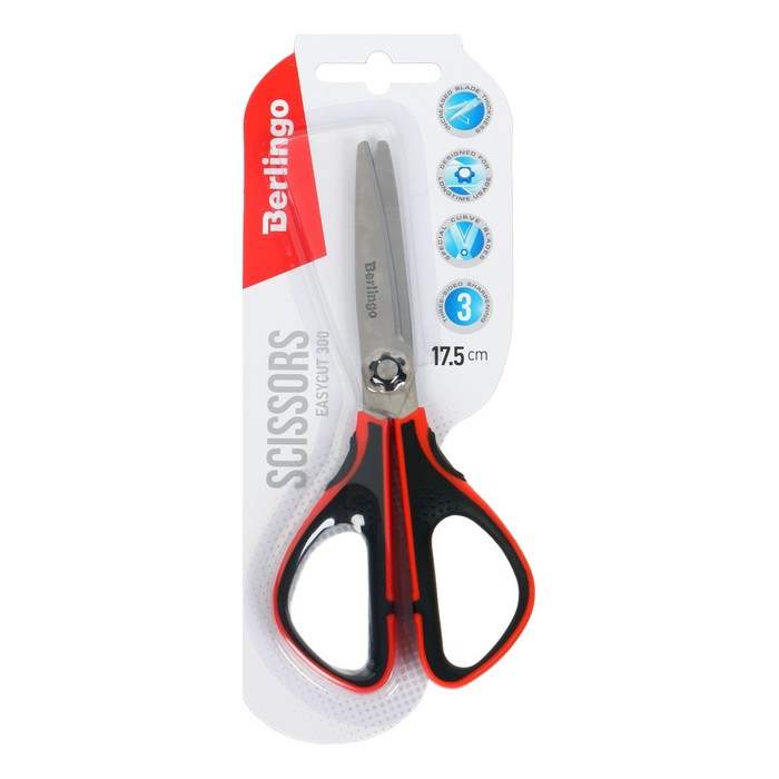 

Ножницы 17.5см Berlingo "Easycut 300" ассорти, мягкие вставки, европодвес