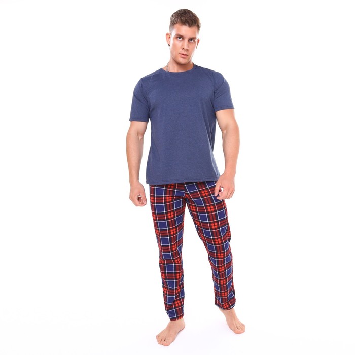 Комплект домашний мужской (футболка/брюки), цвет синий/красный, размер 54