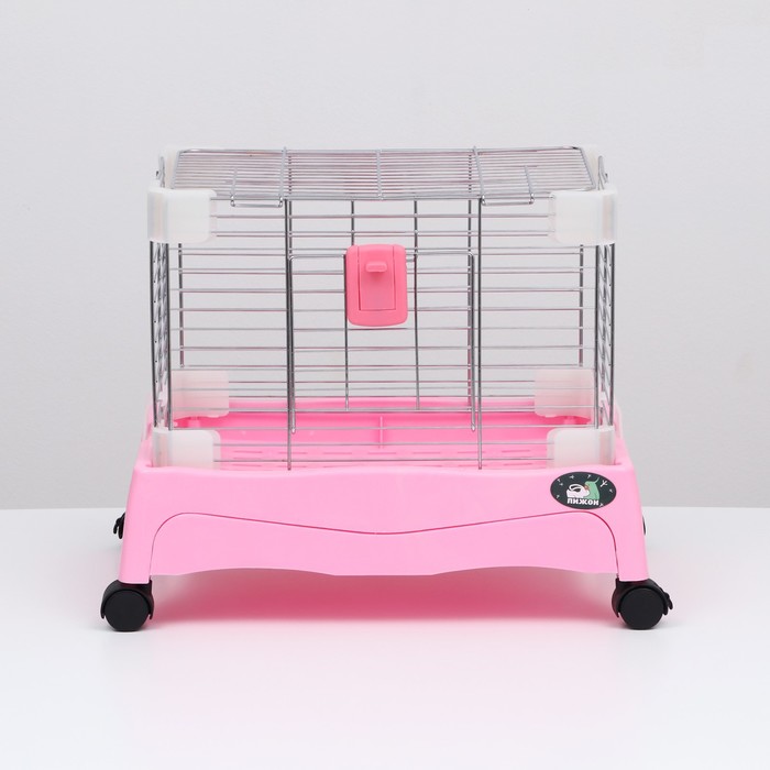 Клетка для грызунов с колёсами и выдвижным поддоном, 49 х 33 х 37 см, розовая