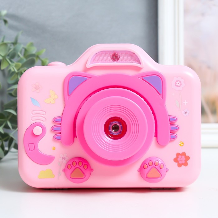 Шкатулка музыкальная механическая свет Фотоаппарат - кошечка розовый 10,5х12,5х16 см