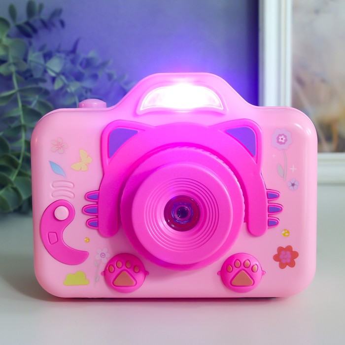 Шкатулка музыкальная механическая свет "Фотоаппарат - кошечка" розовый 10,5х12,5х16 см