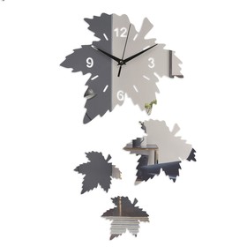 Часы - наклейка "Кленовый лист", 25 х 28 см, композиция 56 х 33 см, 1 ААА, серебро