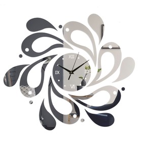 Часы - наклейка "Капли", 45 х 45 см, 1 ААА, серебро
