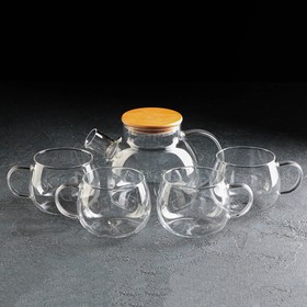 Набор чайный из стекла Magistro «Эко», 5 предметов: чайник 1 л, 13×22×12,5 см, 4 кружки 350 мл, 9,5×13×7,5 см Ош