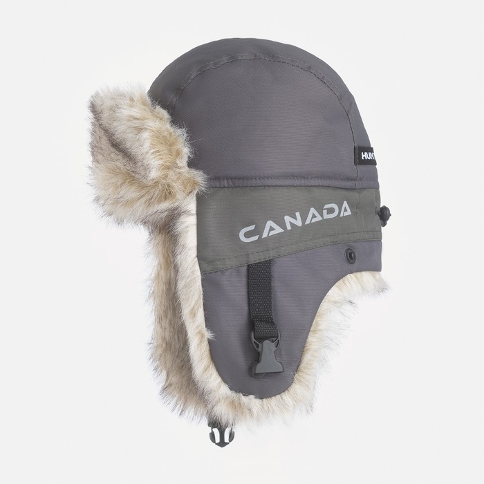 фото Шапка-ушанка "канада" ткань - оксланд, подклад - polar fleece 180 гр/м2, графит, р. 56-58
