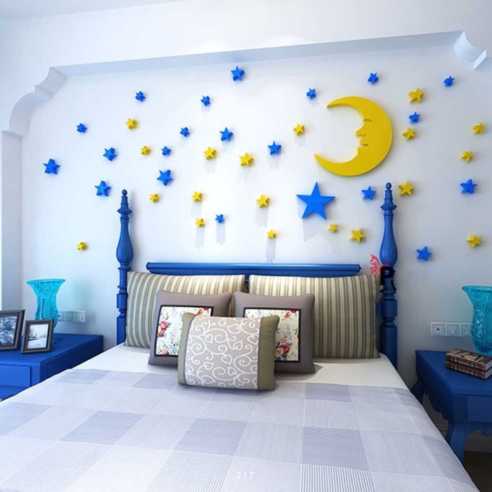Наклейки интерьерные Луна и звезды, детские, декор на стену, панно, 42 эл цена и фото