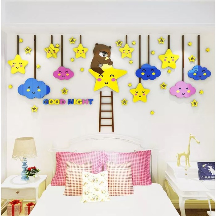 Наклейки интерьерные Звезды, детские, декор на стену, панно 120 х 57 см цена и фото