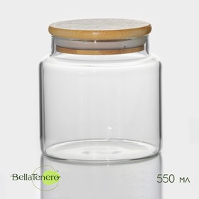 Банка стеклянная для сыпучих продуктов с бамбуковой крышкой BellaTenero «Эко», 550 мл, 10×10,5 см
