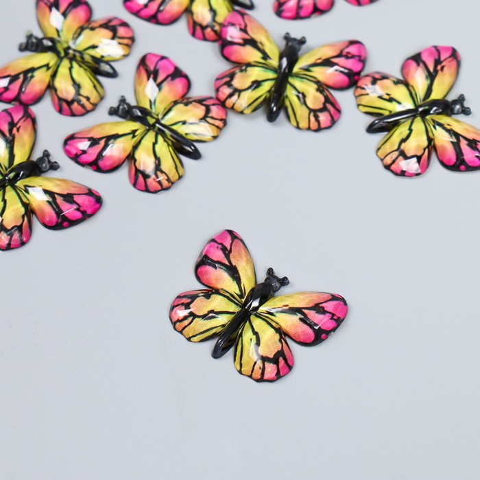 Декор для творчества пластик Бабочка, жёлто-розовые крылья 2,5х3,2 см декор для творчества пластик попугай какаду оранжево жёлто зелёный с золотом 3 3х1х0 4 см