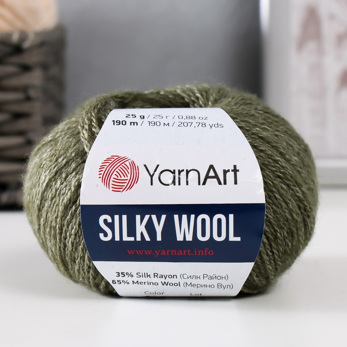 

Пряжа "Silky Wool" 35% силк район, 65% мерино. вул 190м/25г (346 полынь)