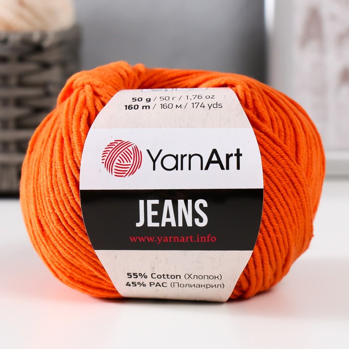 

Пряжа "Jeans" 55% хлопок, 45% акрил 160м/50гр (85 морковный)