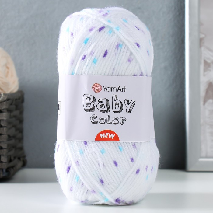 

Пряжа "Baby color" 100% акрил 150м/50гр (201 бел-фиолет-бирюза)