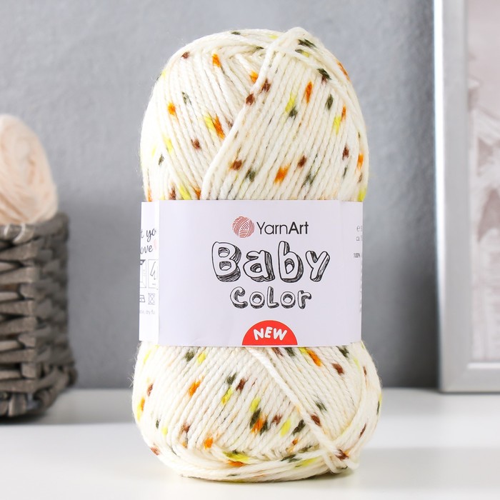 

Пряжа "Baby color" 100% акрил 150м/50гр (206 молочн-оранж/крап)